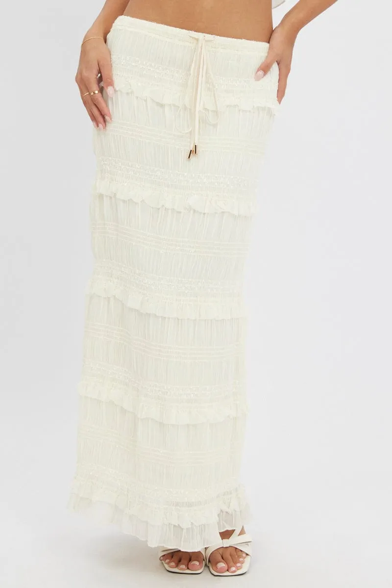 White Maxi Skirt Elastic Waistband Ruffle Textured sold by Ally Fashion product image thumbnail 2