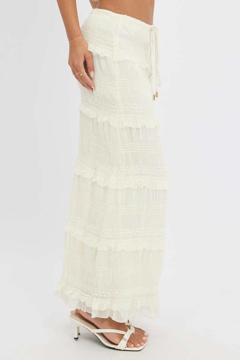 White Maxi Skirt Elastic Waistband Ruffle Textured sold by Ally Fashion product image thumbnail 4