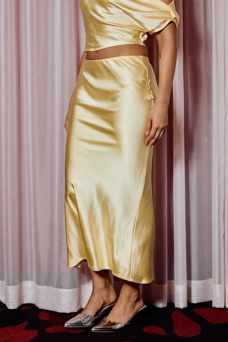 Yellow Slip Skirt Maxi High Rise Satin Crepe sold by Ally Fashion product image thumbnail 4