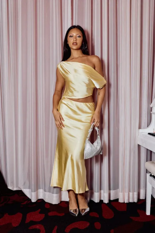 Yellow Slip Skirt Maxi High Rise Satin Crepe sold by Ally Fashion