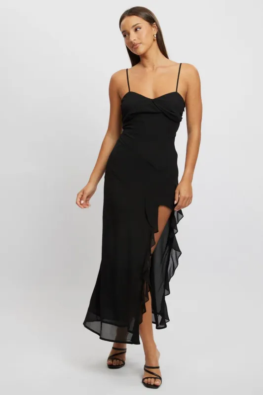 Black Bodycon Dress Maxi Ruffle Slit Chiffon sold by Ally Fashion