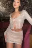 Beige Sequins Skirt Mid Waisted Mini Side Split sold by Ally Fashion