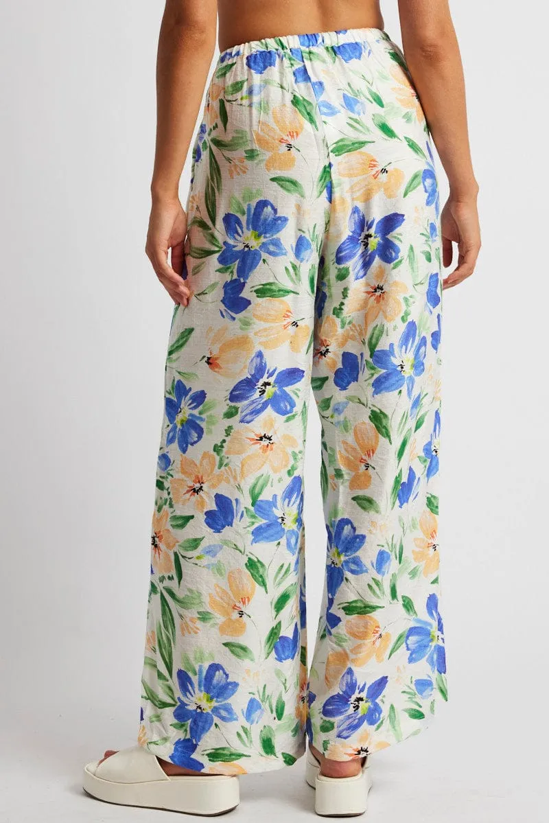 White Floral Wide Leg Pants Mid Rise sold by Ally Fashion product image thumbnail 5