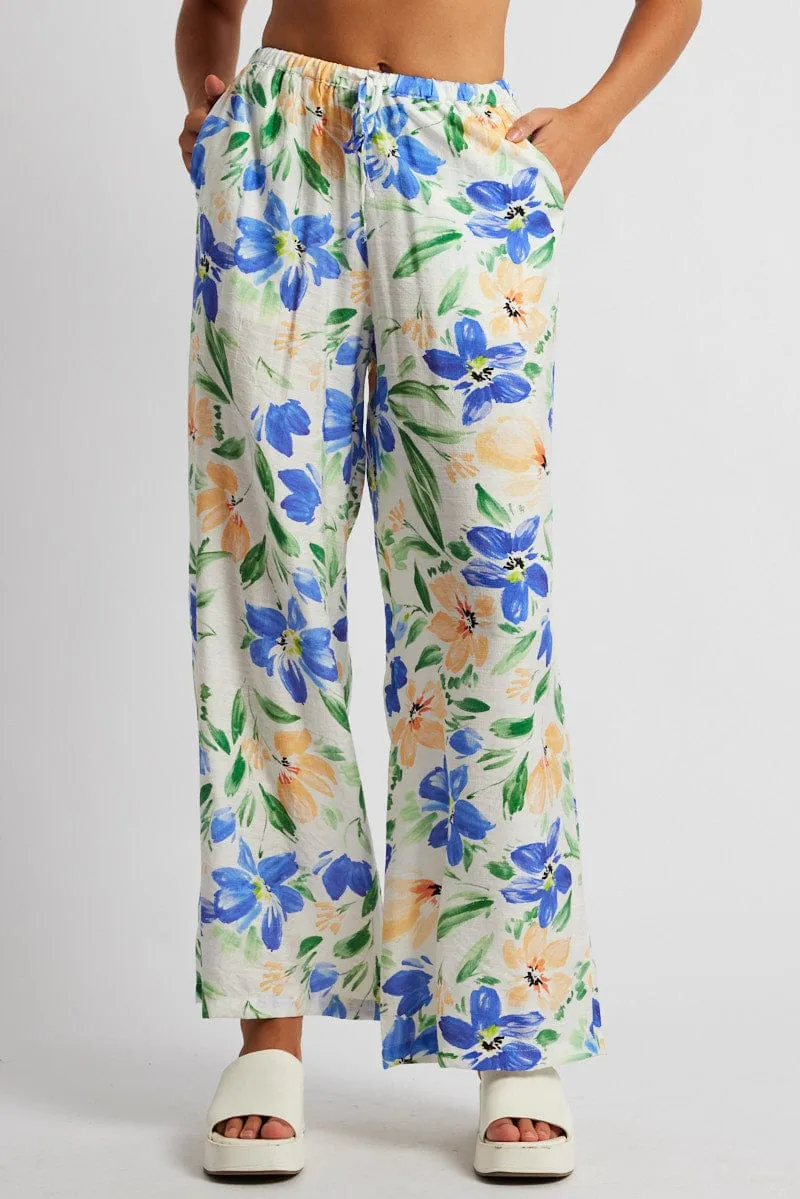 White Floral Wide Leg Pants Mid Rise sold by Ally Fashion product image thumbnail 3