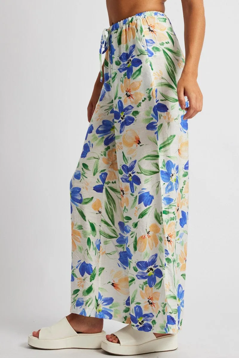 White Floral Wide Leg Pants Mid Rise sold by Ally Fashion product image thumbnail 4