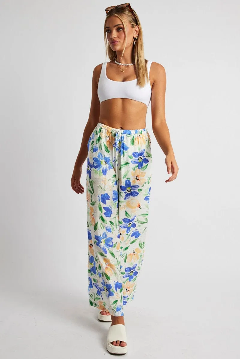 White Floral Wide Leg Pants Mid Rise sold by Ally Fashion product image thumbnail 2