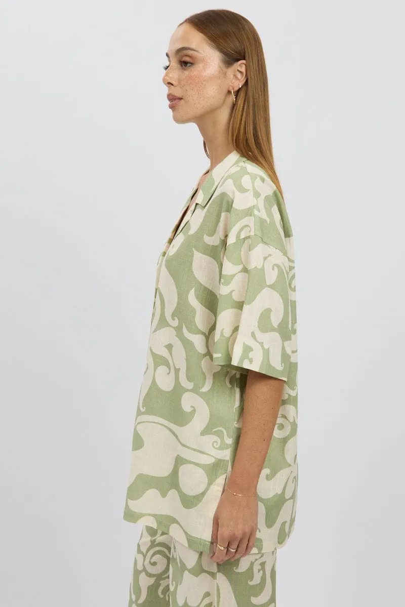 Green Abstract Relaxed Shirt Short Sleeve Linen Blend sold by Ally Fashion product image thumbnail 4