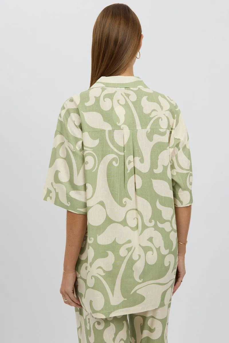 Green Abstract Relaxed Shirt Short Sleeve Linen Blend sold by Ally Fashion product image thumbnail 5