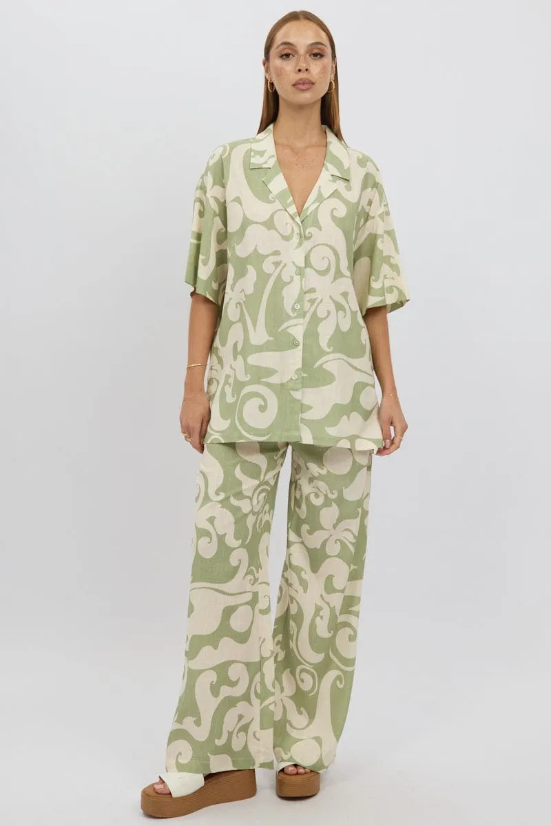 Green Abstract Relaxed Shirt Short Sleeve Linen Blend sold by Ally Fashion product image thumbnail 2