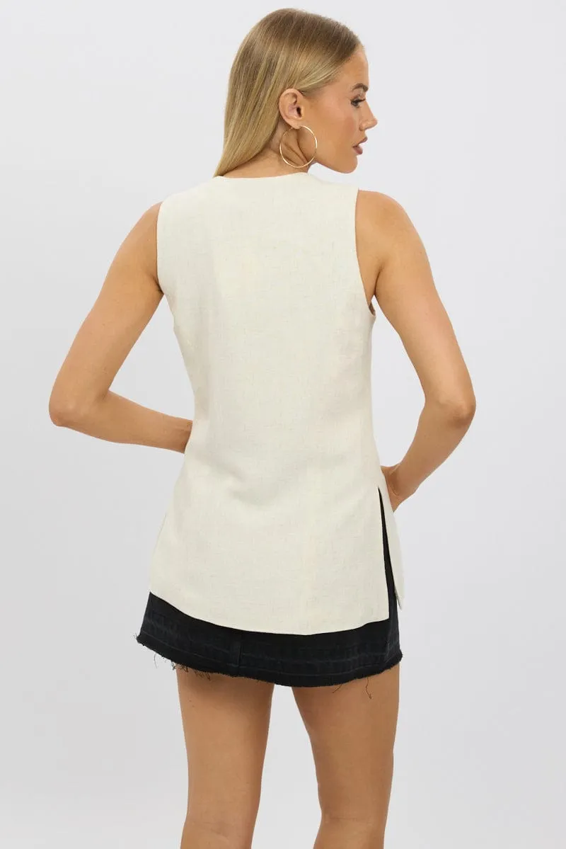 Beige Linen Vest Longline V Neck sold by Ally Fashion product image thumbnail 5