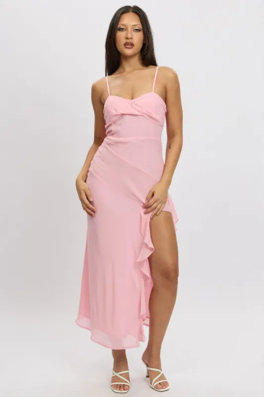 Pink Bodycon Dress Maxi Ruffle Slit Chiffon sold by Ally Fashion