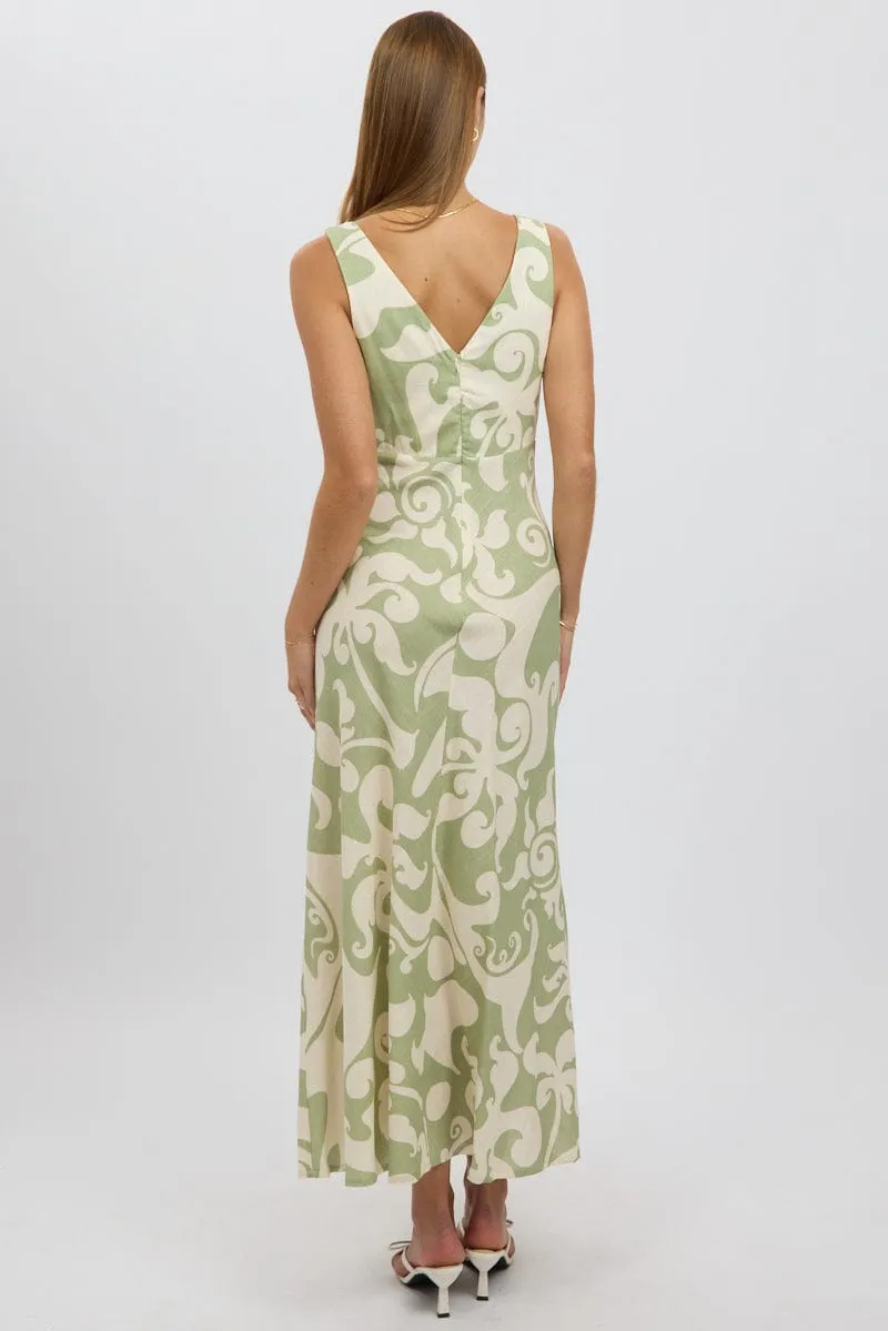 Green Abstract Midi Dress V Neck Sleeveless sold by Ally Fashion product image thumbnail 5