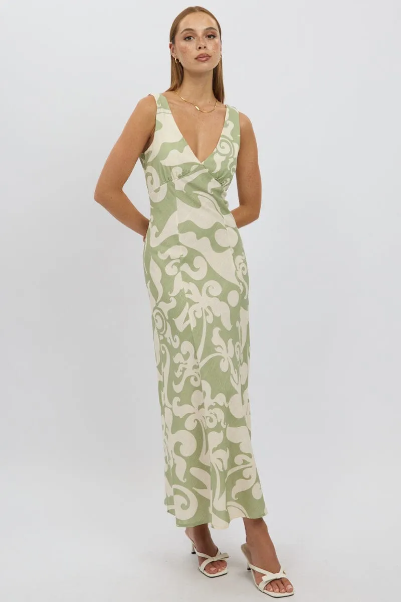 Green Abstract Midi Dress V Neck Sleeveless sold by Ally Fashion product image thumbnail 2