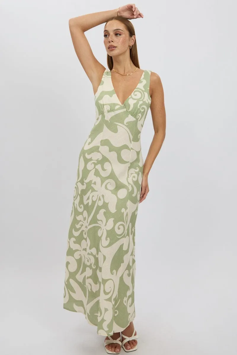 Green Abstract Midi Dress V Neck Sleeveless sold by Ally Fashion product image thumbnail 3