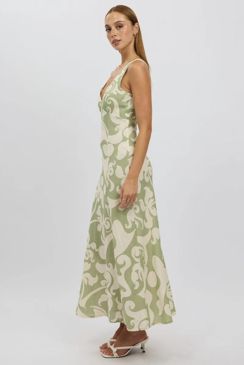 Green Abstract Midi Dress V Neck Sleeveless sold by Ally Fashion product image thumbnail 4