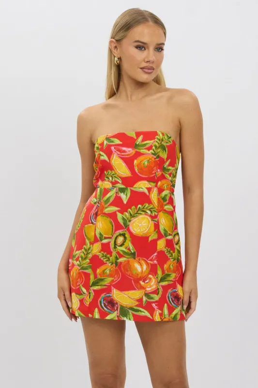 Red Abstract Strapless Mini Dress sold by Ally Fashion