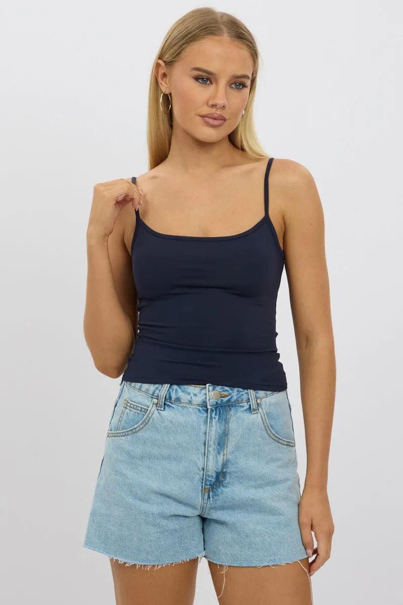 Blue Cami Top Thin Strap Supersoft sold by Ally Fashion