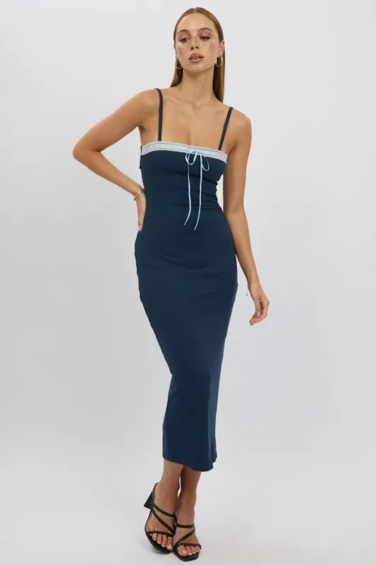 Blue Bodycon Dress Maxi Ribbon Trim sold by Ally Fashion