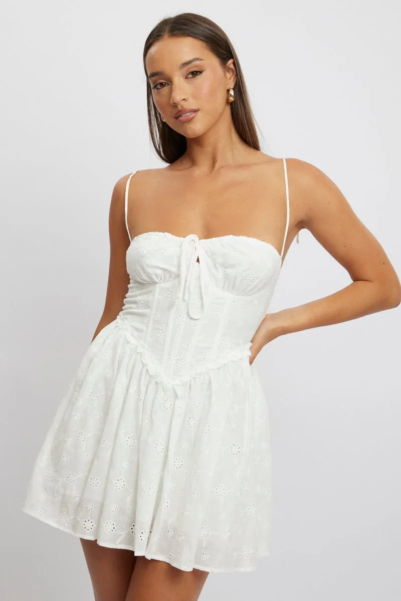 White Fit And Flare Dress Mini Eyelet Fabric sold by Ally Fashion