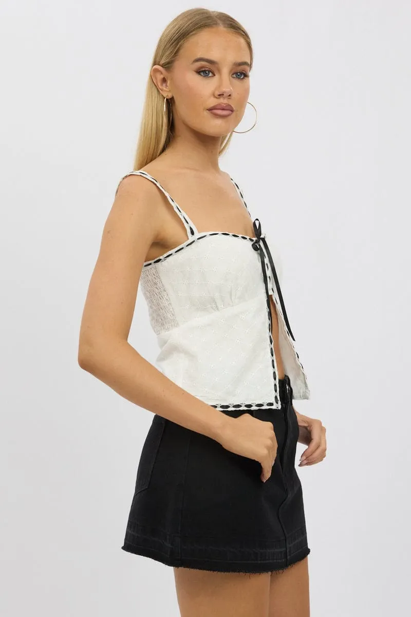 White Cami Top Sleeveless Lace Trim Ribbon sold by Ally Fashion product image thumbnail 4