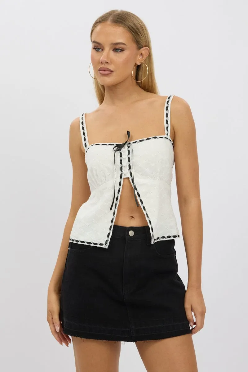 White Cami Top Sleeveless Lace Trim Ribbon sold by Ally Fashion