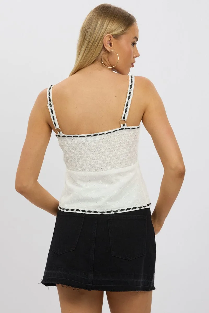 White Cami Top Sleeveless Lace Trim Ribbon sold by Ally Fashion product image thumbnail 5