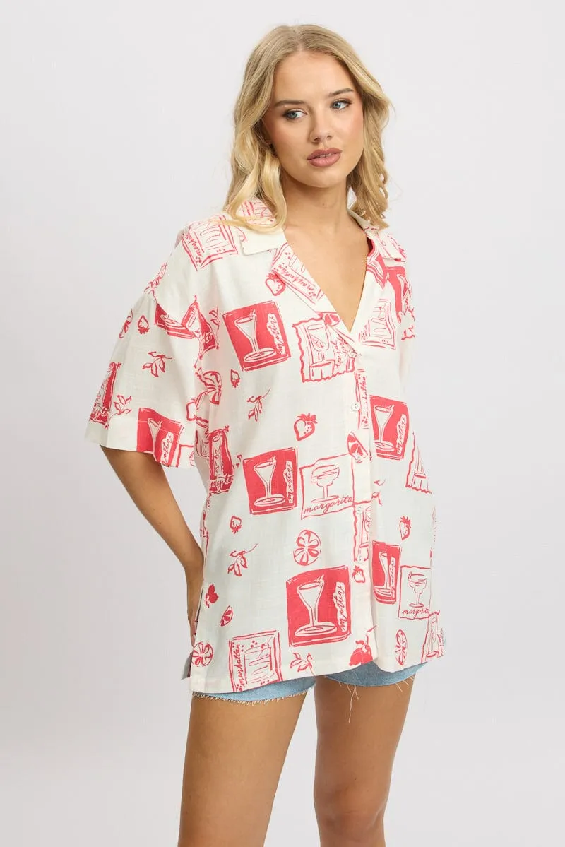 Red Abstract Relaxed Shirt Short Sleeve Linen Blend sold by Ally Fashion product image thumbnail 3