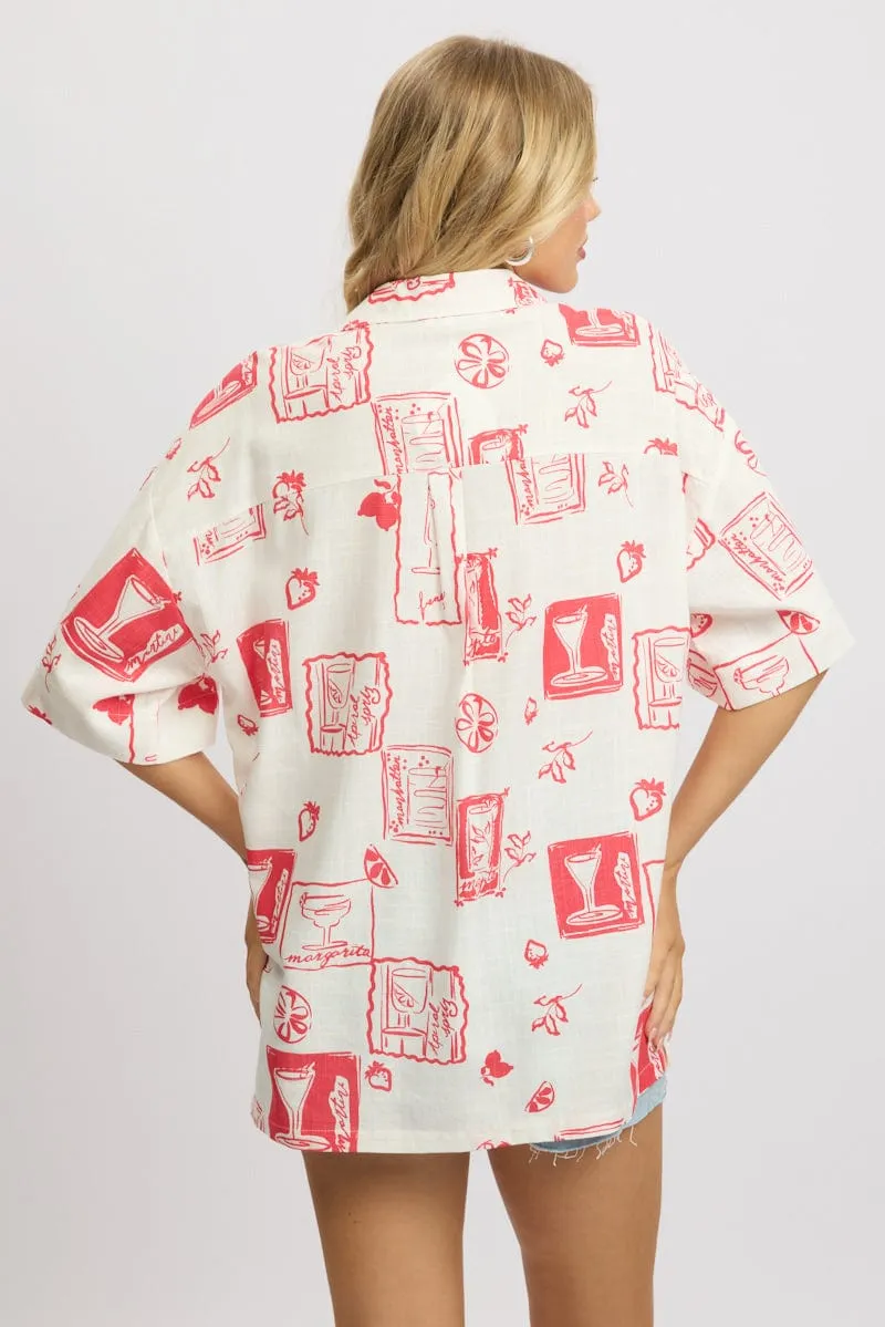 Red Abstract Relaxed Shirt Short Sleeve Linen Blend sold by Ally Fashion product image thumbnail 5