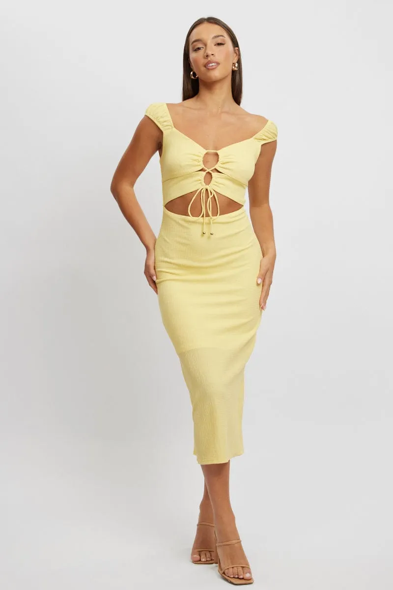 Yellow Bodycon Dress Textured Midi sold by Ally Fashion