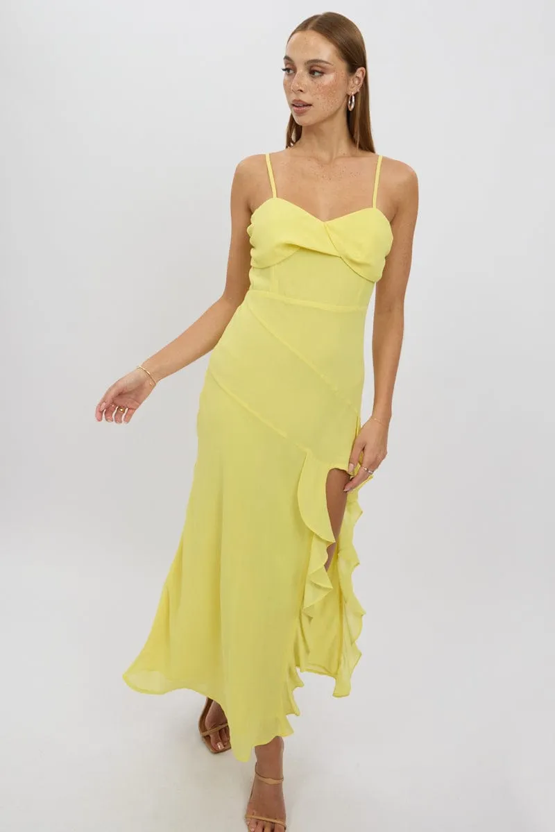 Yellow Bodycon Dress Maxi Ruffle Slit Chiffon sold by Ally Fashion product image thumbnail 3