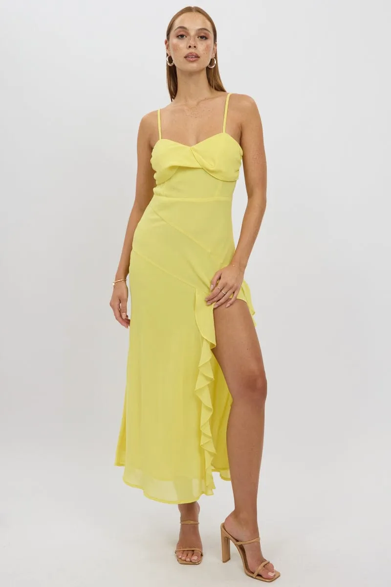 Yellow Bodycon Dress Maxi Ruffle Slit Chiffon sold by Ally Fashion
