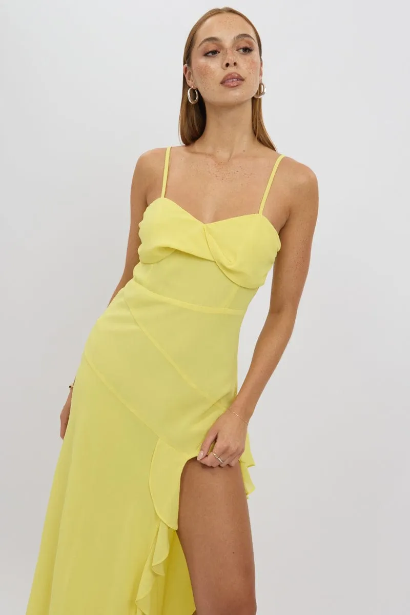 Yellow Bodycon Dress Maxi Ruffle Slit Chiffon sold by Ally Fashion product image thumbnail 2