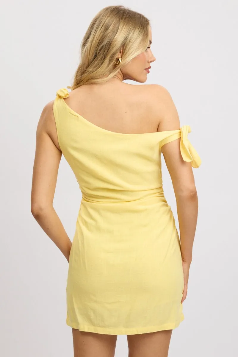Yellow Bodycon Dress Tie up Shoulder Linen sold by Ally Fashion product image thumbnail 5