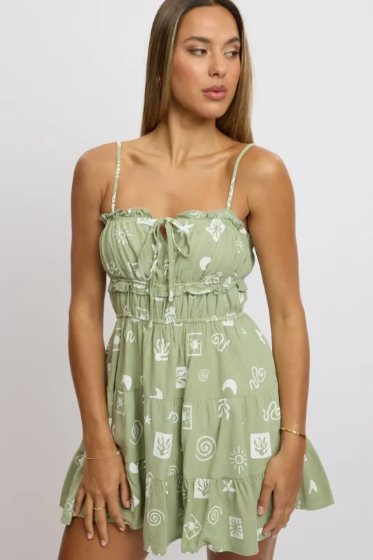 Green Abstract Fit And Flare Dress Mini sold by Ally Fashion