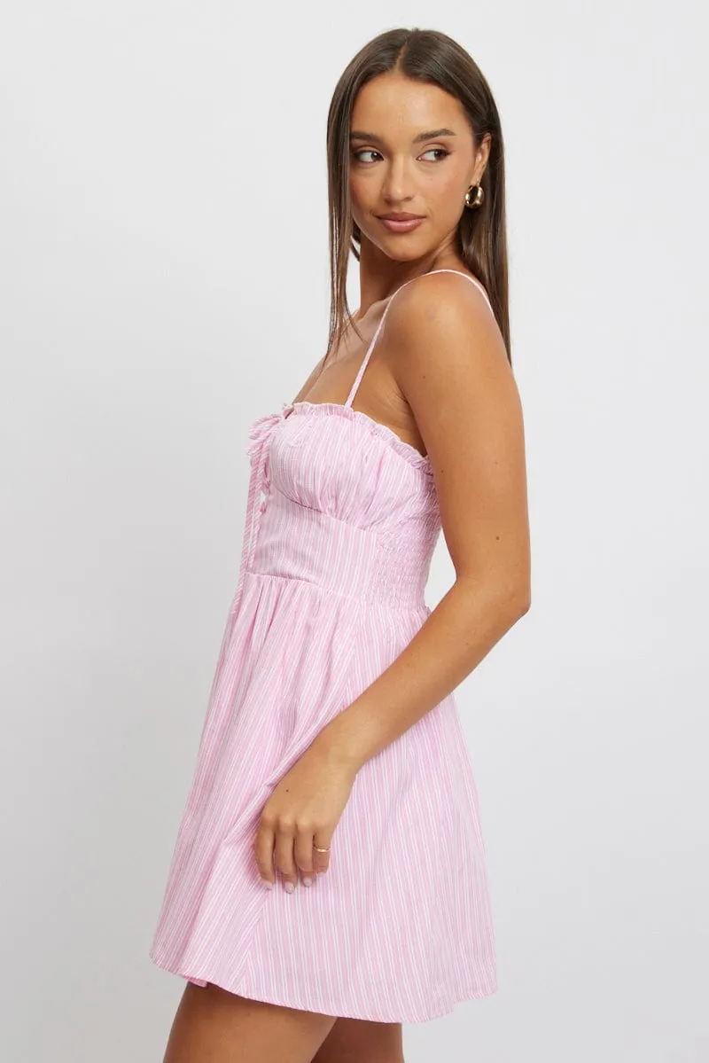 Pink Stripe Fit And Flare Dress Mini sold by Ally Fashion product image thumbnail 3