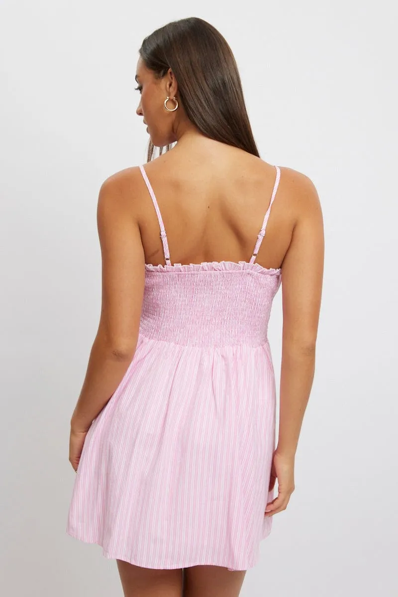 Pink Stripe Fit And Flare Dress Mini sold by Ally Fashion product image thumbnail 4