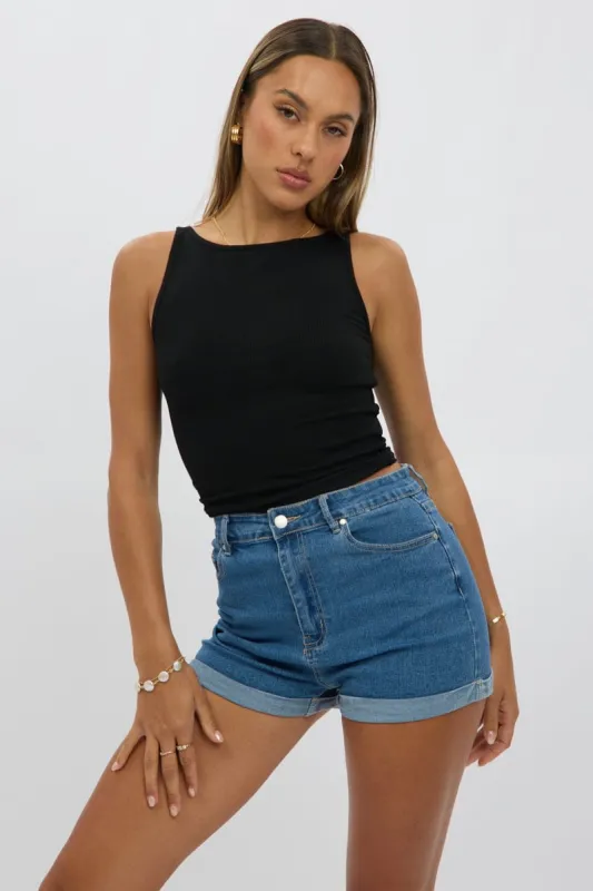 Denim Mom Shorts High Rise Stretch sold by Ally Fashion