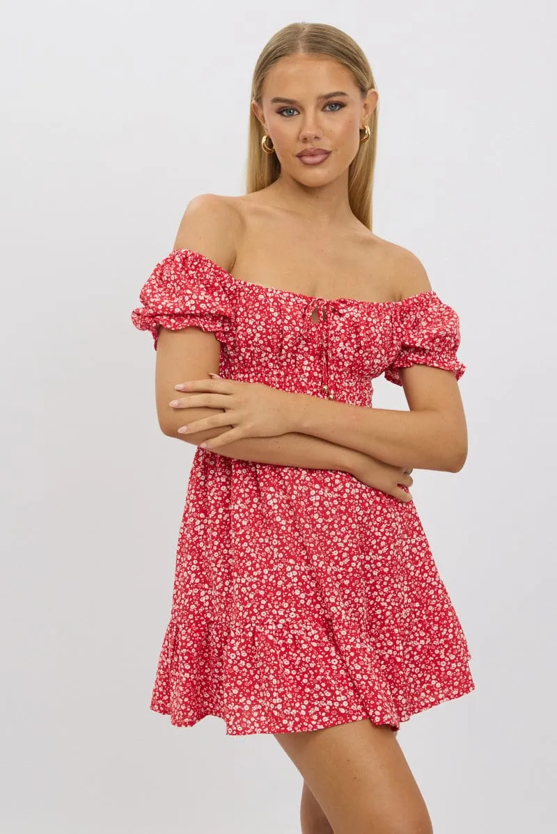 Red Ditsy Fit And Flare Dress Mini sold by Ally Fashion