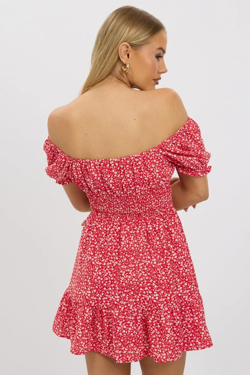 Red Ditsy Fit And Flare Dress Mini sold by Ally Fashion product image thumbnail 5