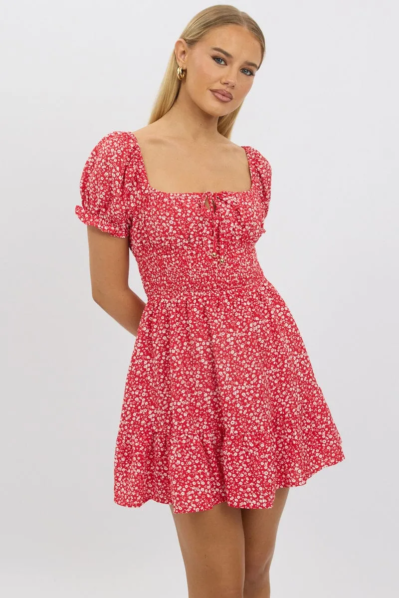 Red Ditsy Fit And Flare Dress Mini sold by Ally Fashion product image thumbnail 3
