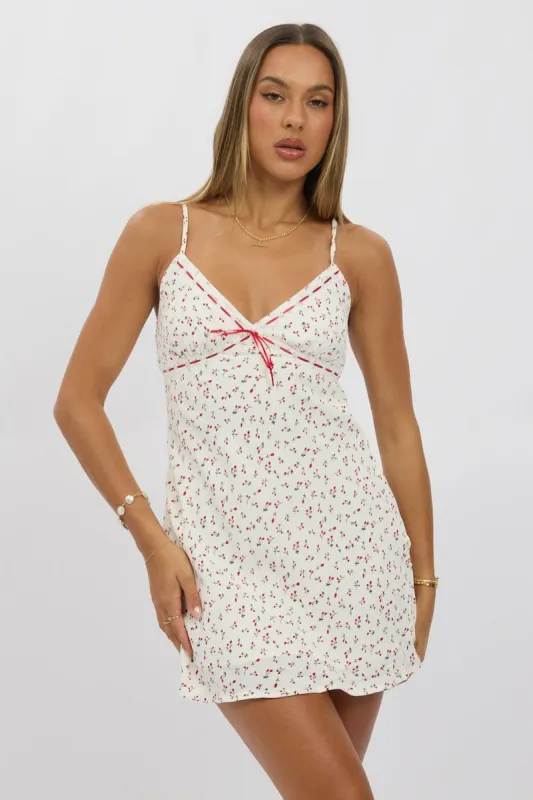 White Ditsy Mini Dress V-Neck Strappy sold by Ally Fashion