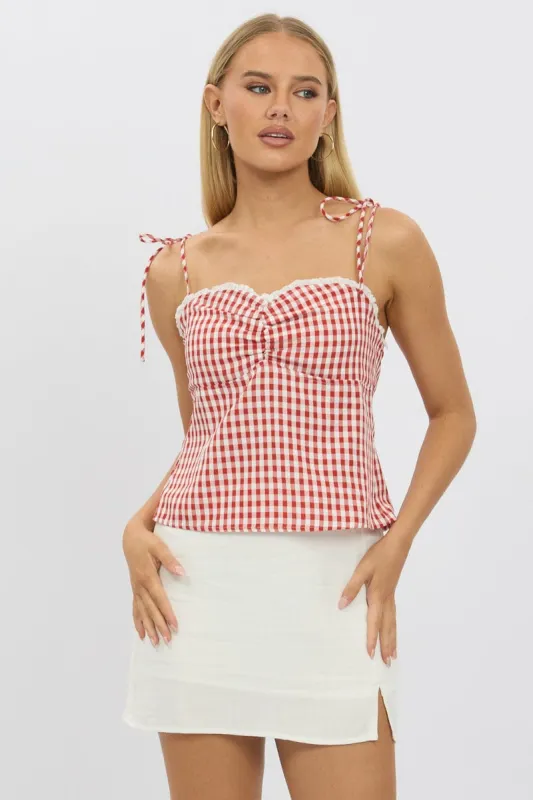 Red Check Cami Top Backless sold by Ally Fashion