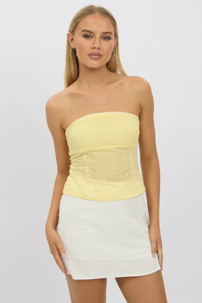 Yellow Broderie Boob Tube sold by Ally Fashion