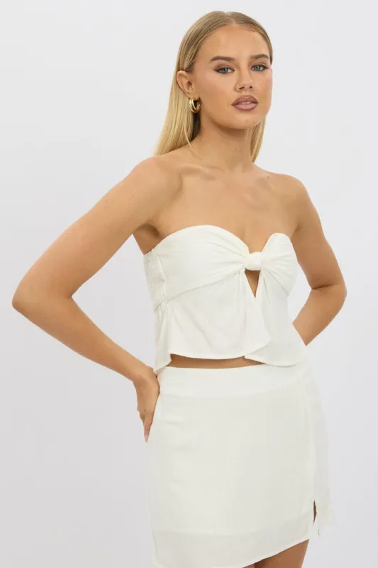 White Tube Top Strapless Open Front Linen Blend sold by Ally Fashion