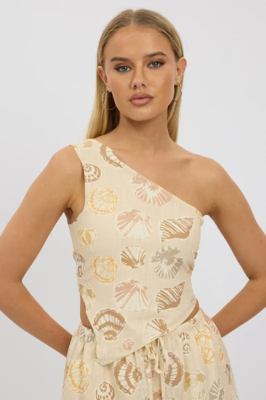 Multi Abstract Scarf Top One Shoulder Linen Blend sold by Ally Fashion