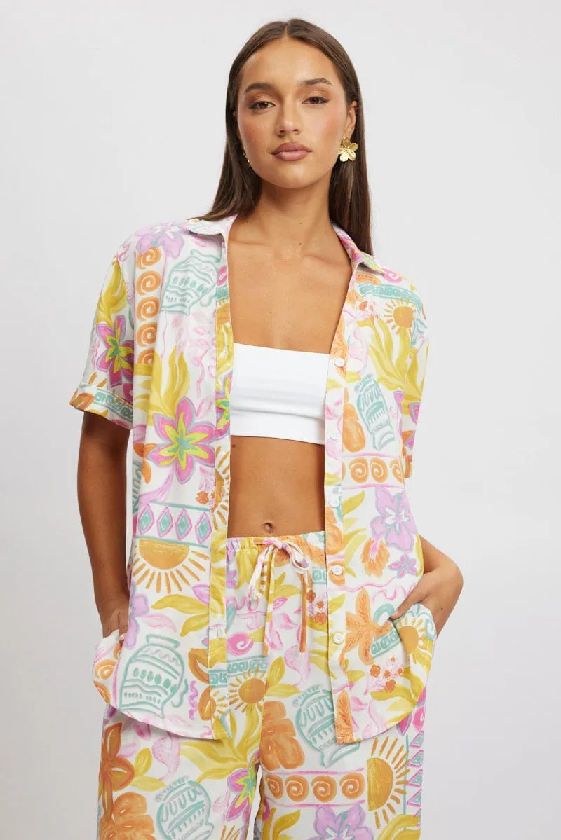 Multi Abstract Relaxed Shirt Short Sleeve sold by Ally Fashion