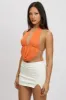 Orange Halter Top Sleeveless Loop Design Open Back sold by Ally Fashion