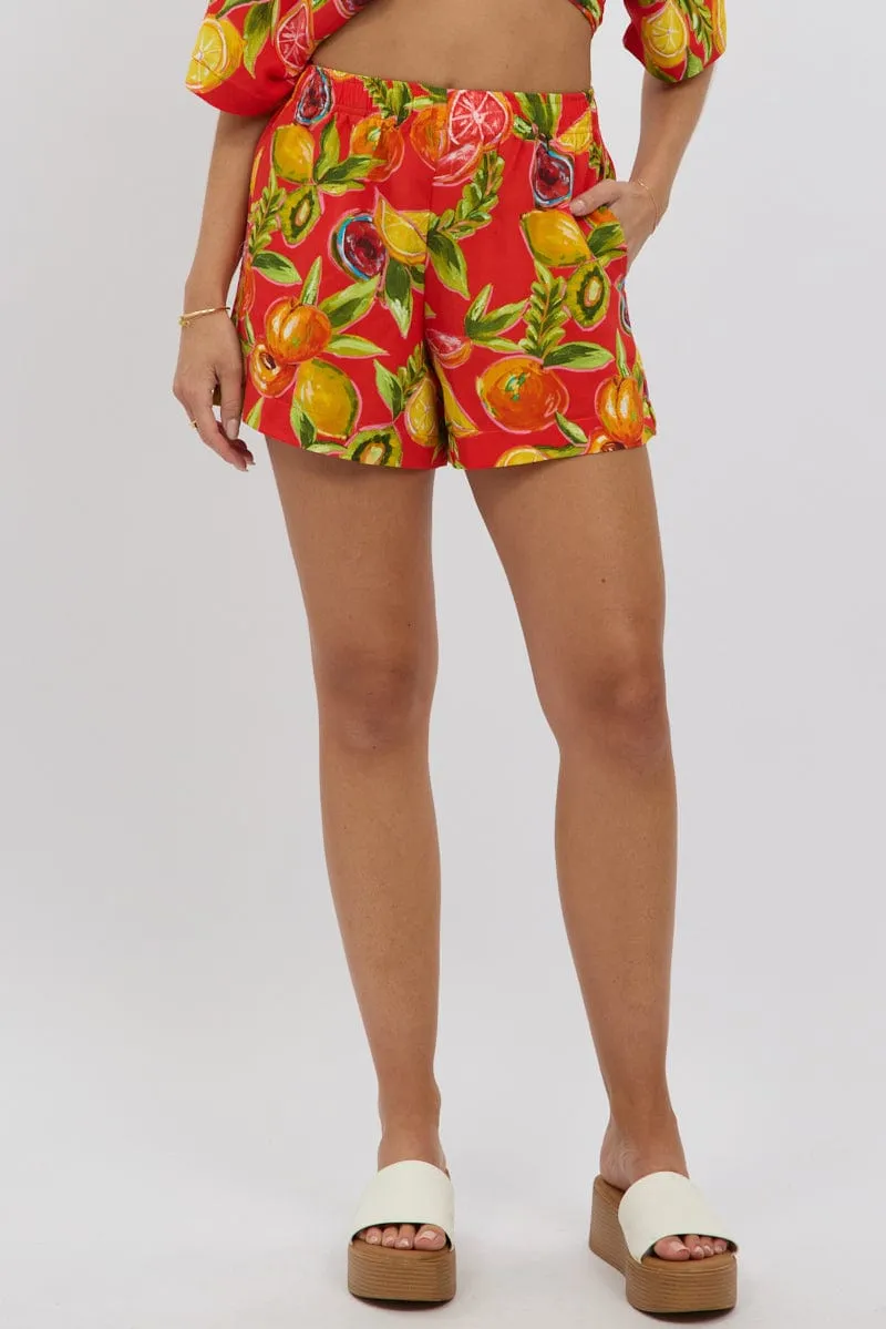 Red Abstract Relaxed Shorts High Rise sold by Ally Fashion product image thumbnail 3