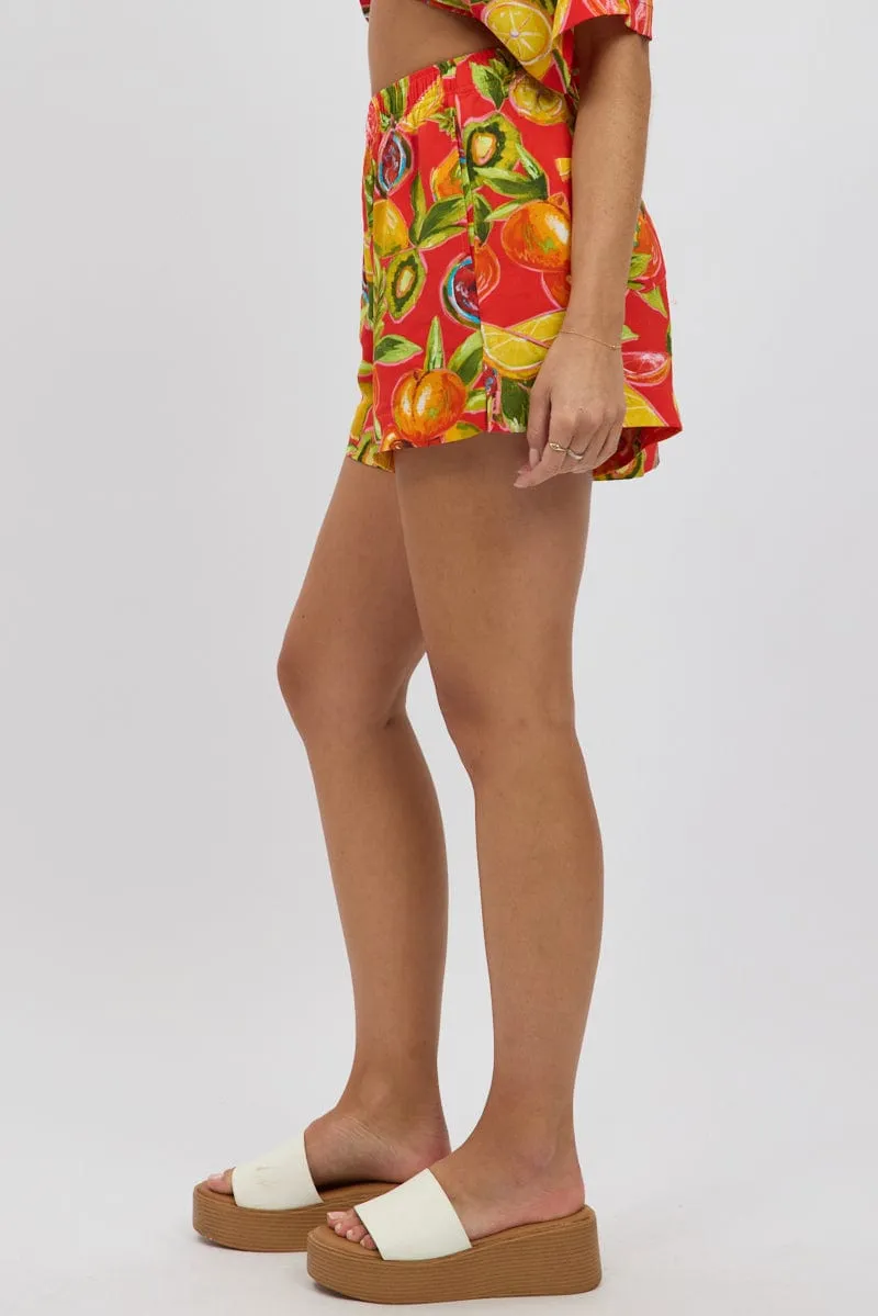 Red Abstract Relaxed Shorts High Rise sold by Ally Fashion product image thumbnail 4