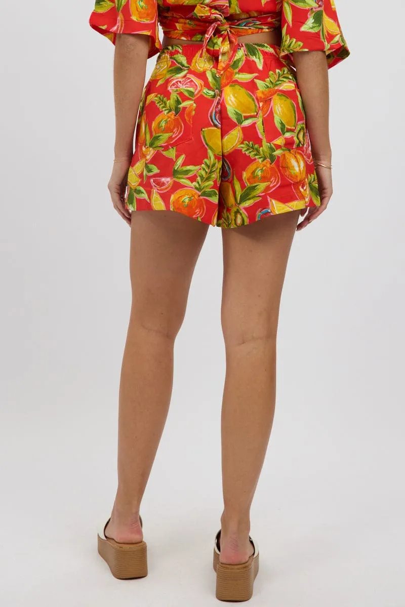 Red Abstract Relaxed Shorts High Rise sold by Ally Fashion product image thumbnail 5